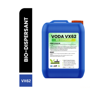 A bottle of chemical bio-dispersant placed on a laboratory table. The label on the bottle clearly identifies it as a bio-dispersant, with instructions and safety warnings. The liquid inside the bottle is transparent, and the bottle has a secure cap. The image highlights the role of bio-dispersants in breaking down and dispersing oil spills or other organic pollutants in water environments, aiding in their natural degradation.